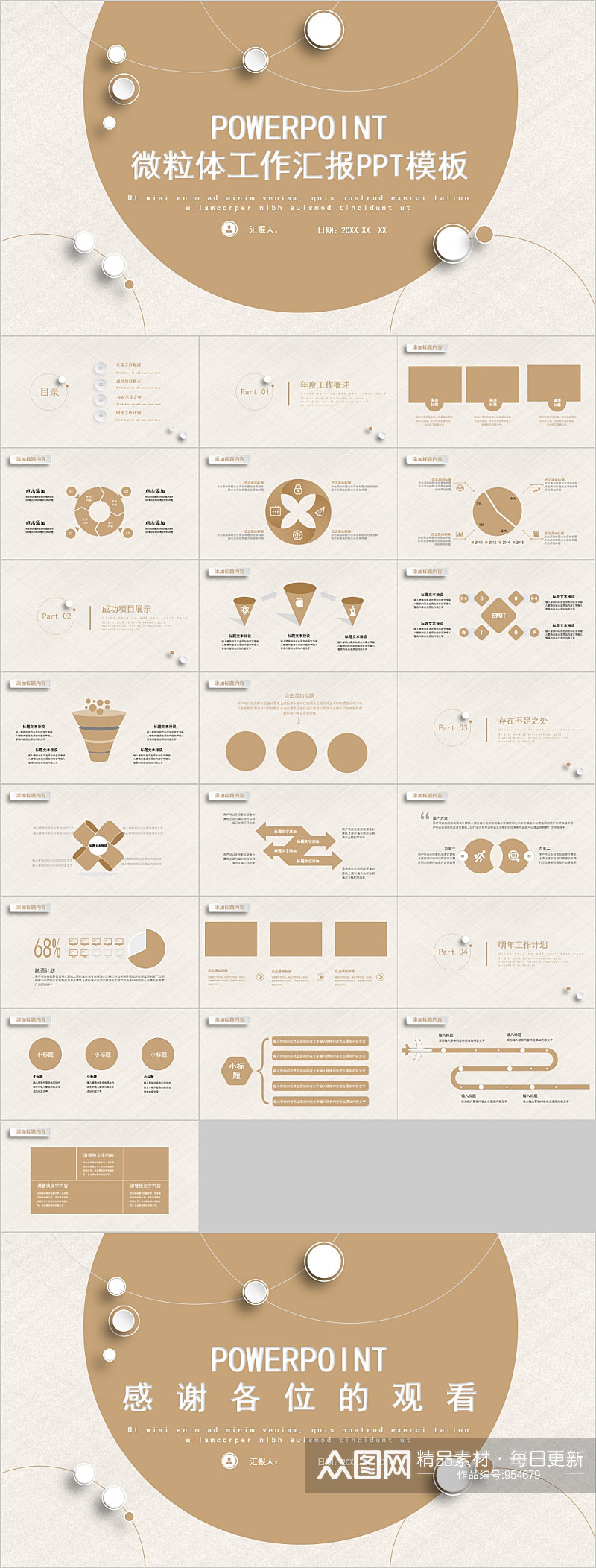 微粒体褐色工作汇报PPT模板素材