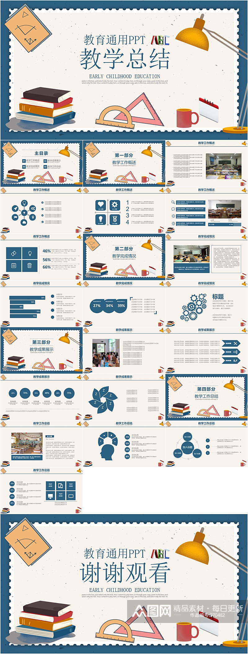 卡通教育通用教学总结PPT模板素材