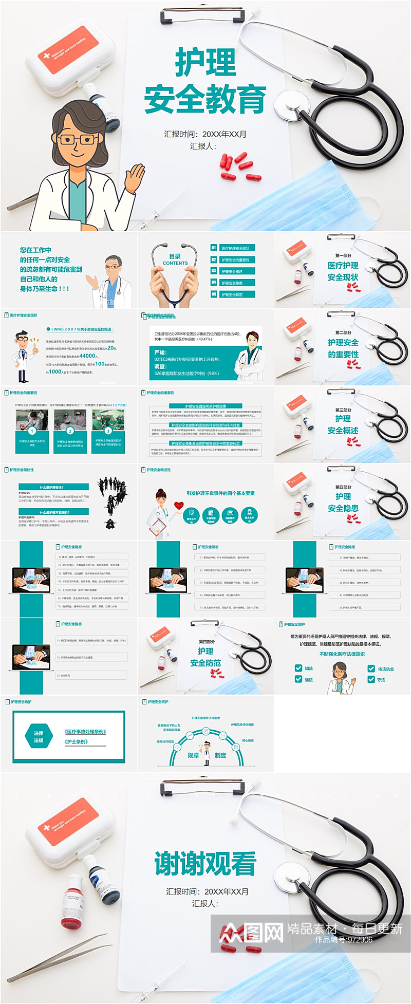 现代简约医院护理安全教育PPT模板素材