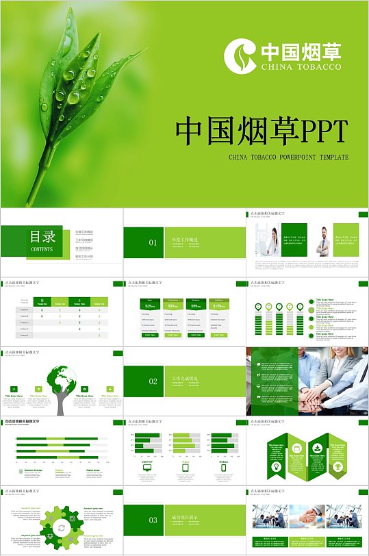 中国烟草清新绿色专用PPT模板
