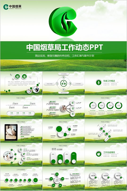 中国烟草局工作动态绿色PPT