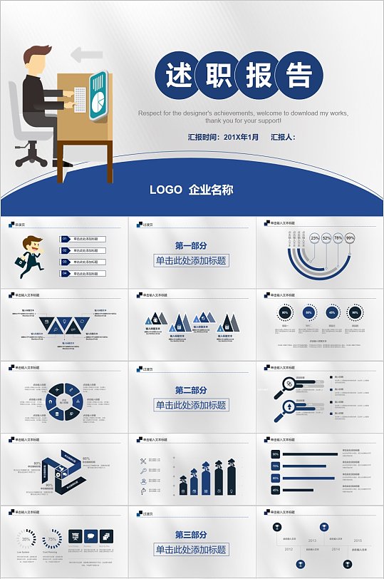 蓝色商务述职报告PPT模板