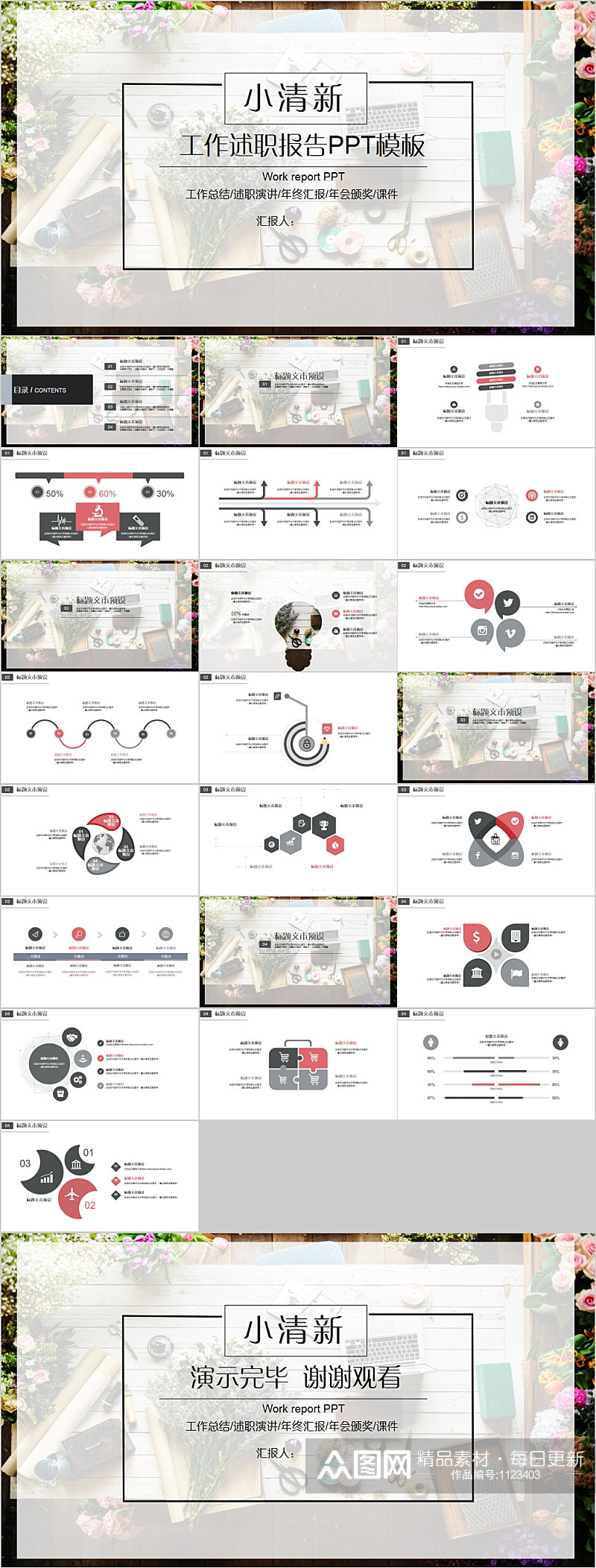 小清新工作述职报告PPT模板素材