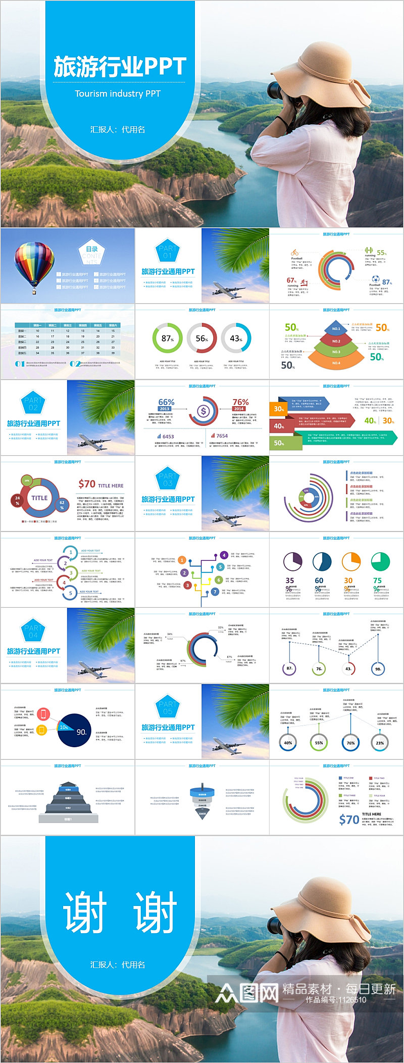 时尚彩色旅游行业PPT素材