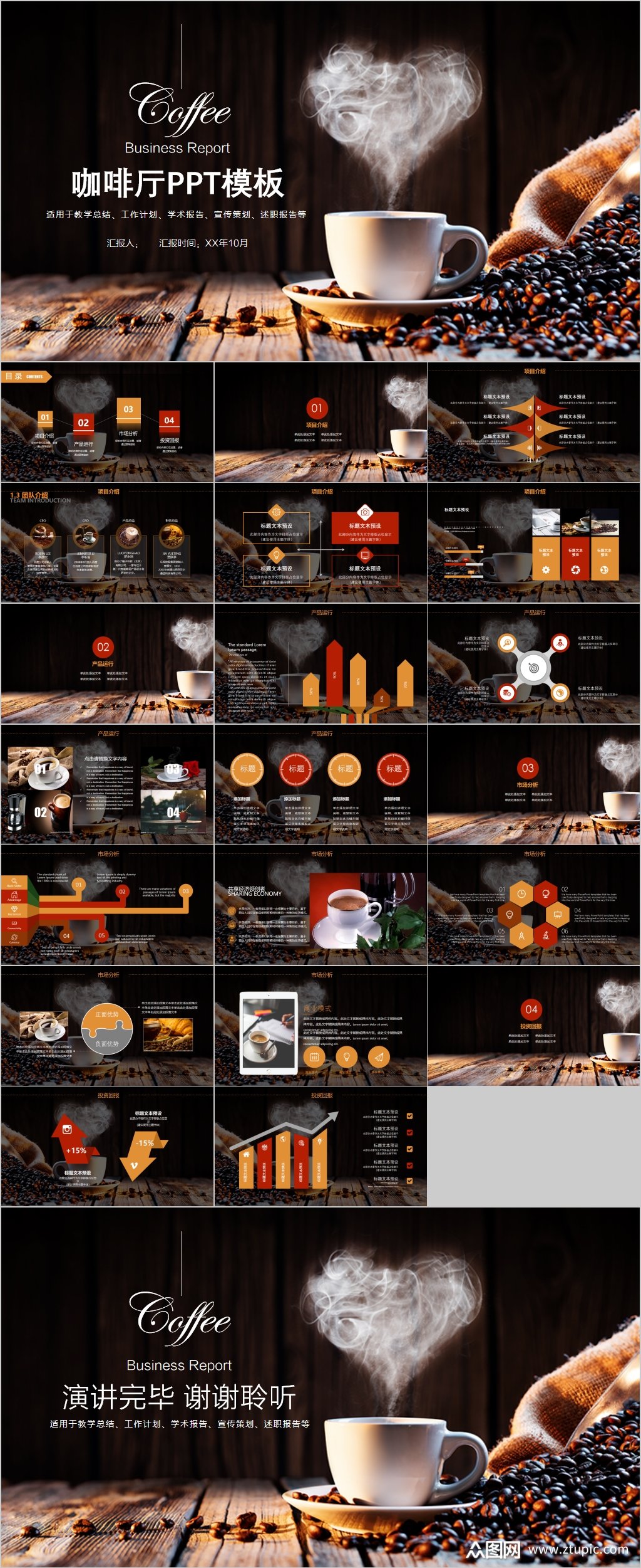 时尚创意咖啡厅ppt模板素材