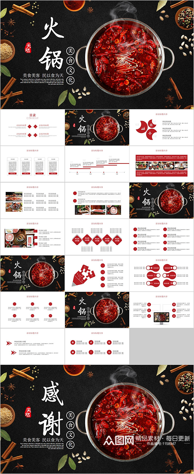 火锅美食文化宣传通用PPT素材