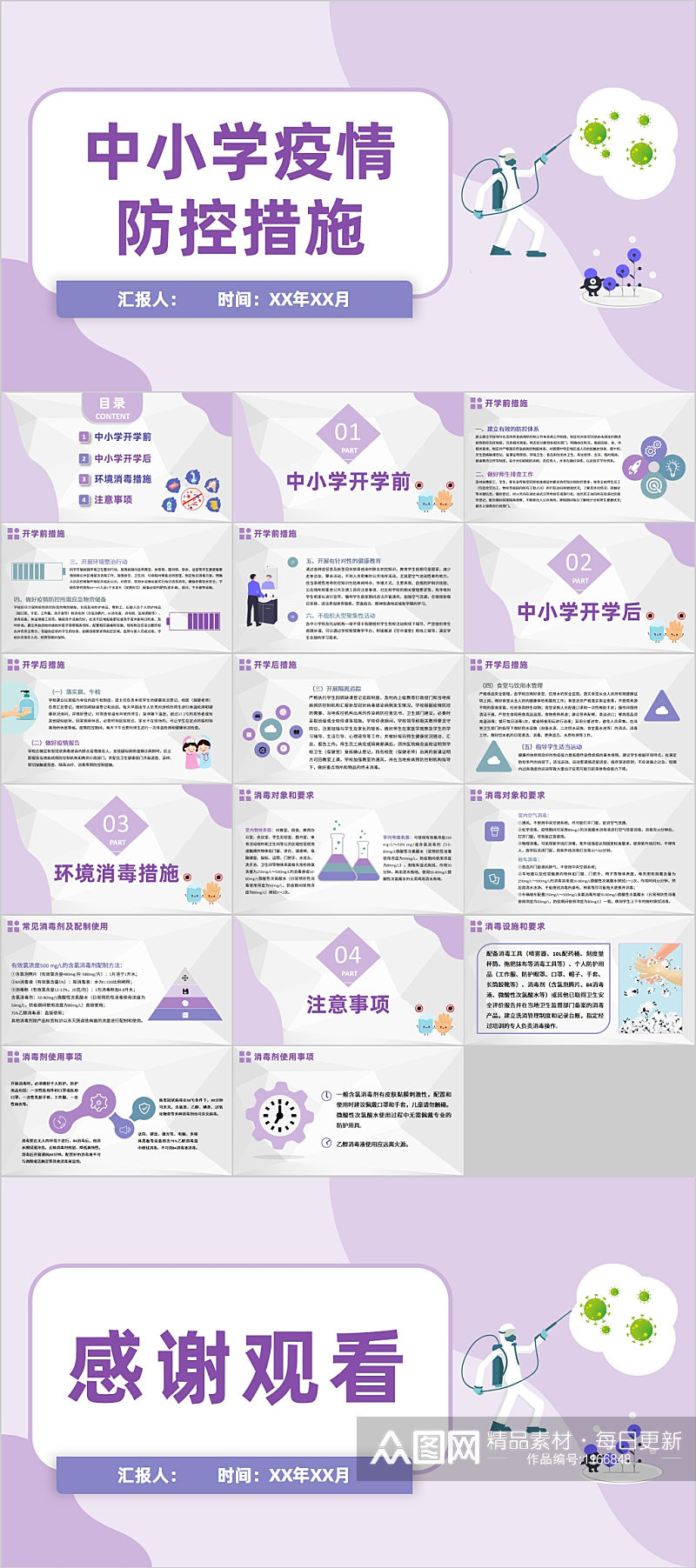 中小学疫情防控措施PPT模板素材