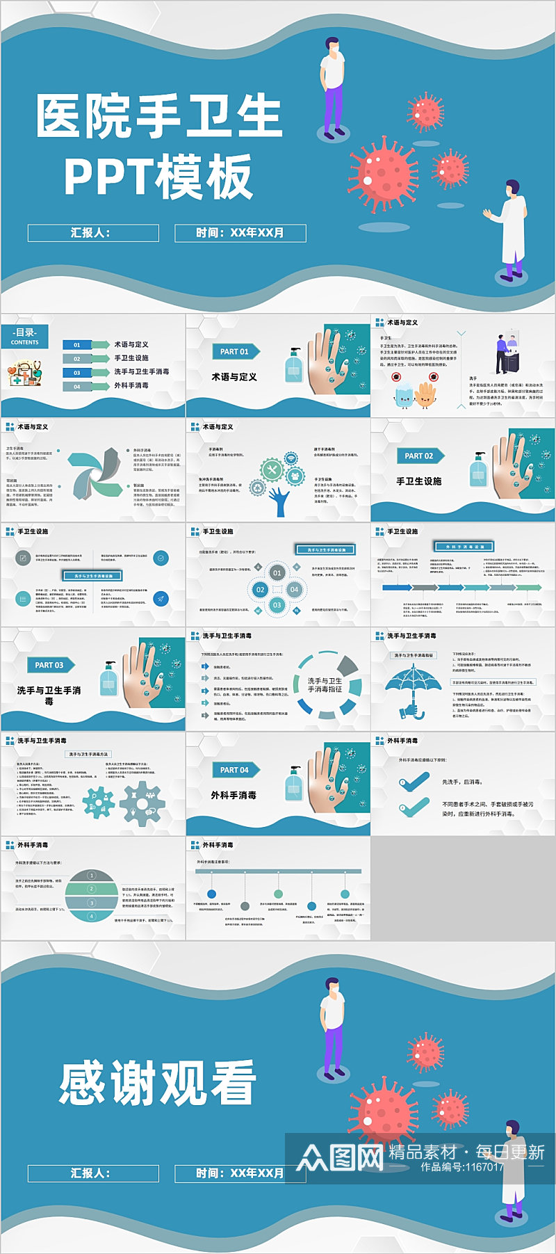 医院手卫生蓝色简洁PPT素材
