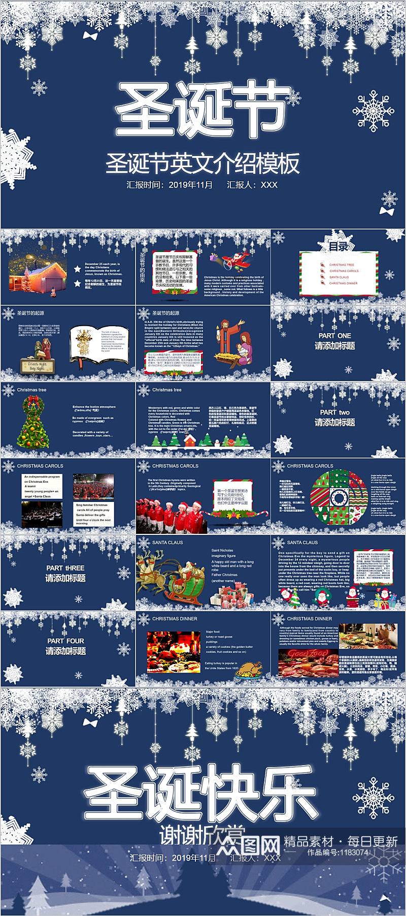 圣诞节英文介绍PPT通用模板素材