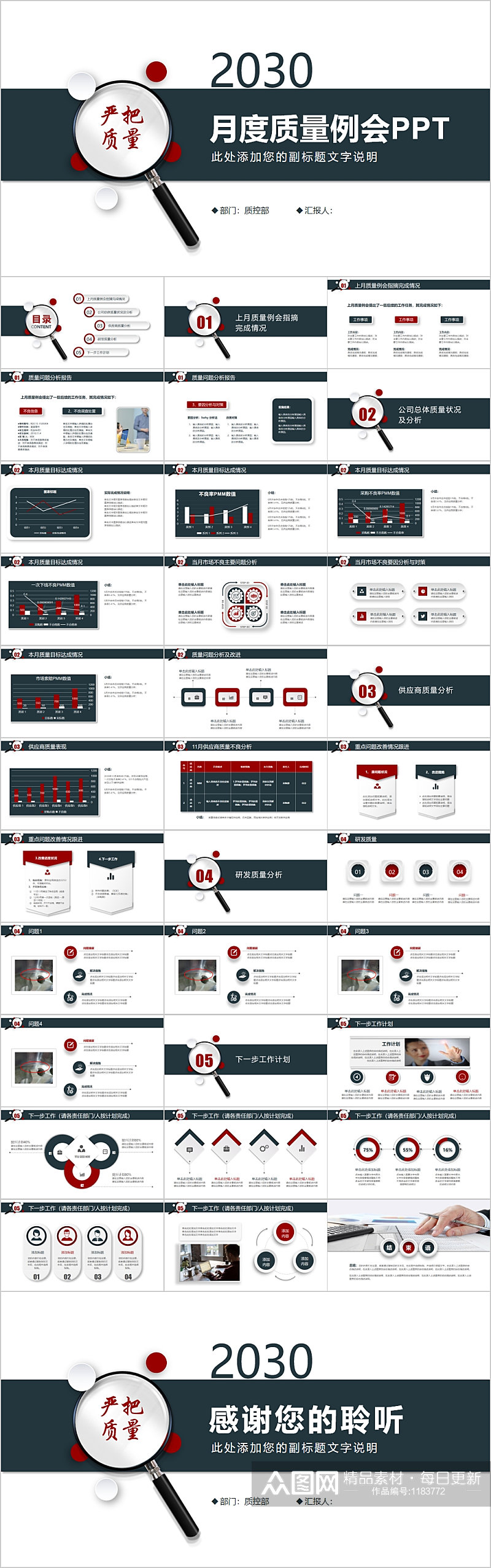简洁月度质量例会PPT模板素材