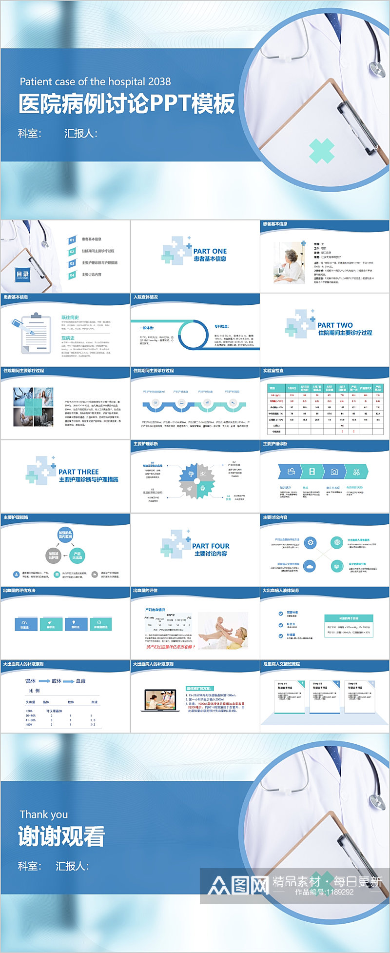 大气简洁医院病例讨论汇报PPT模板素材