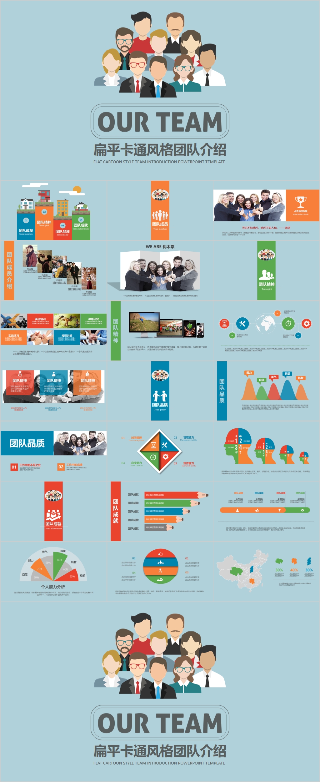 扁平卡通风格团队介绍ppt