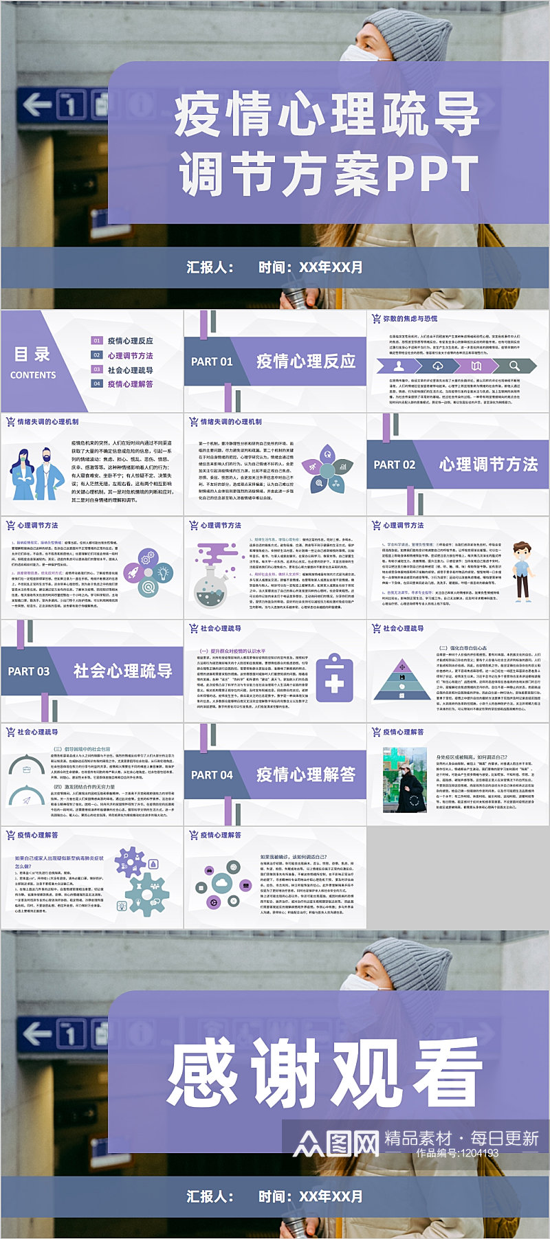 疫情心理疏导调节方案PPT模板素材