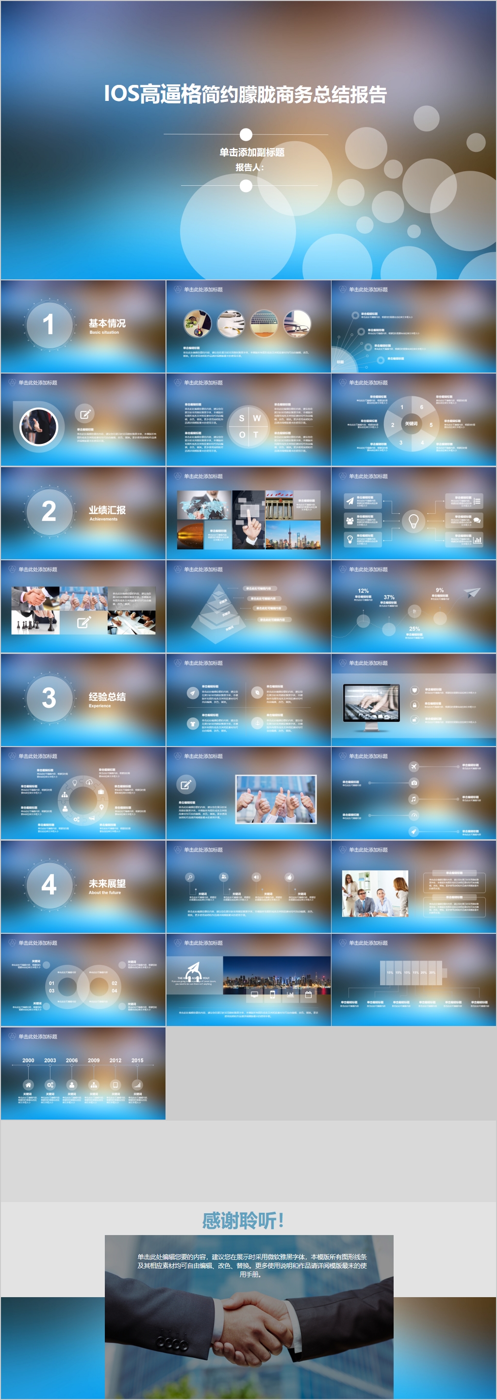 IOS高逼格简约朦胧商务PPT模板素材