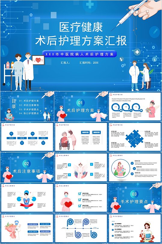 医疗健康术后护理方案汇报PPT模板