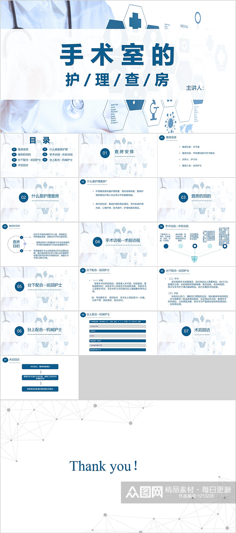 手术室的护理查房简洁手术PPT模板素材
