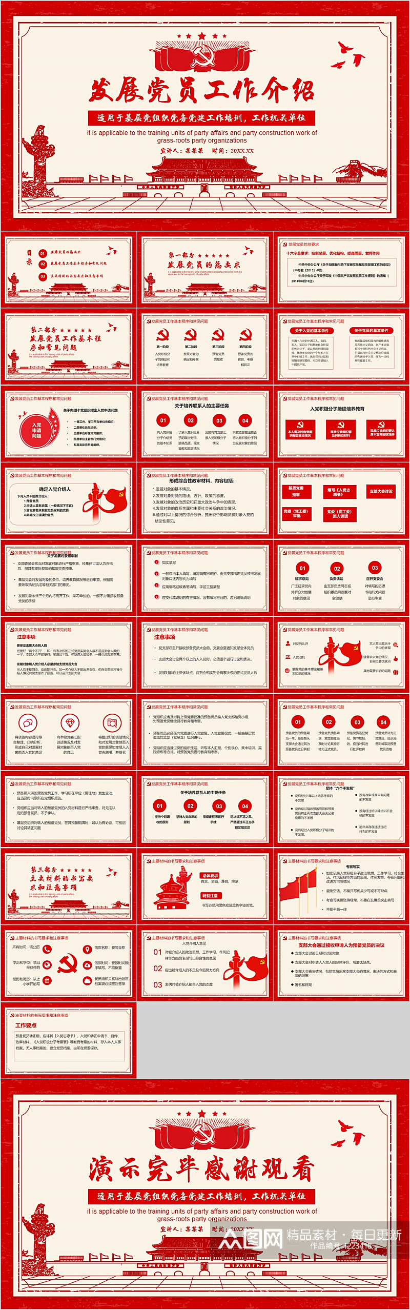 发展党员工作介绍PPT模板素材