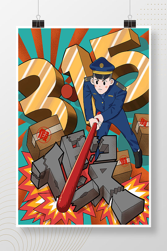 创意现代手绘315打假插画