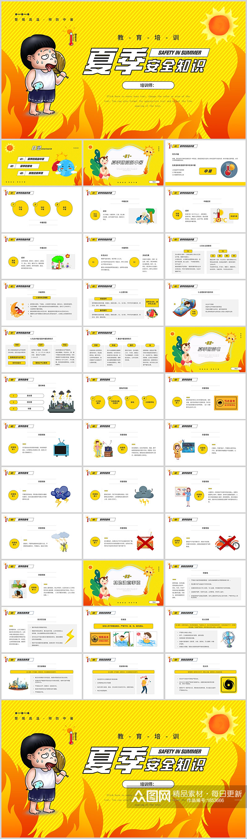 夏季安全知识卡通PPT素材