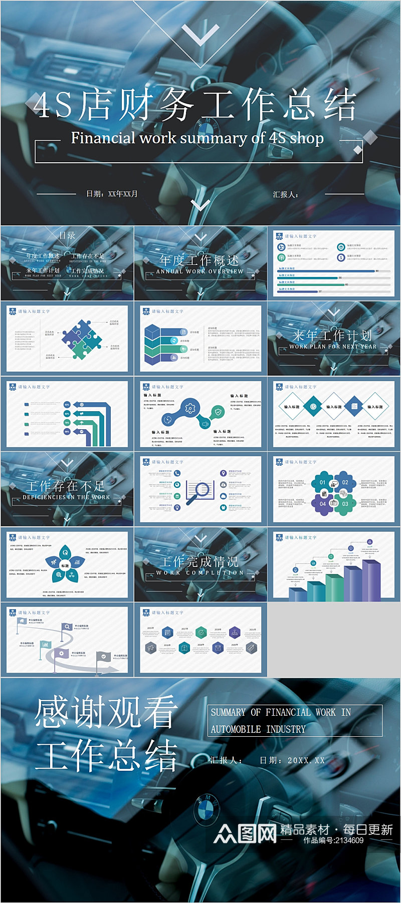 时尚蓝色科技4S店财务工作总结PPT素材
