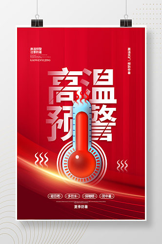 简约创意高温预警海报