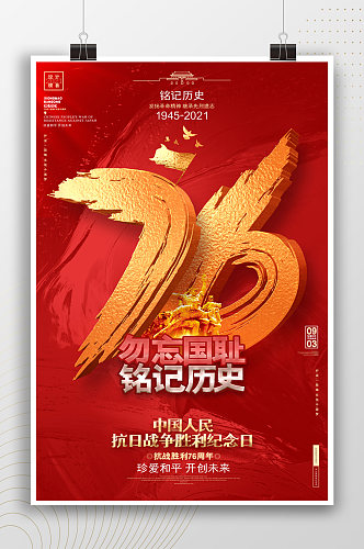 中国抗战胜利纪念日 勿忘国耻铭记历史宣传海报
