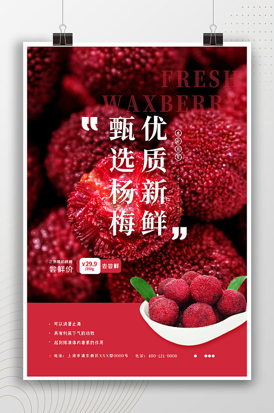 甄选杨梅水果时尚宣传海报