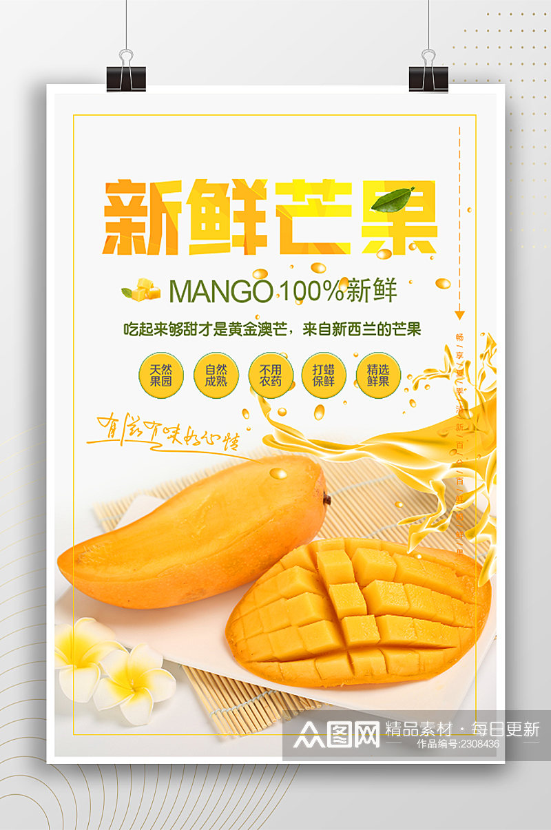 新鲜芒果果肉宣传海报素材