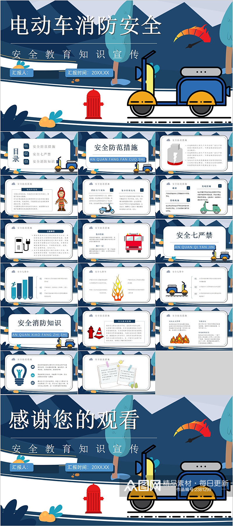 卡通风电动车消防安全知识PPT素材