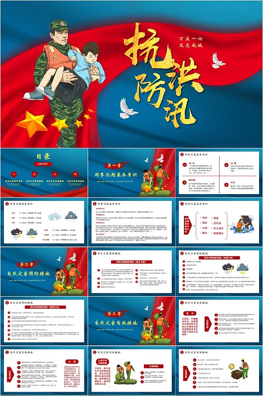 抗洪防汛救灾教育PPT-众图网