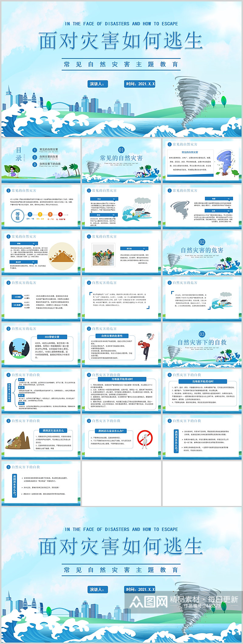 常见自然灾害主题教育PPT模版素材