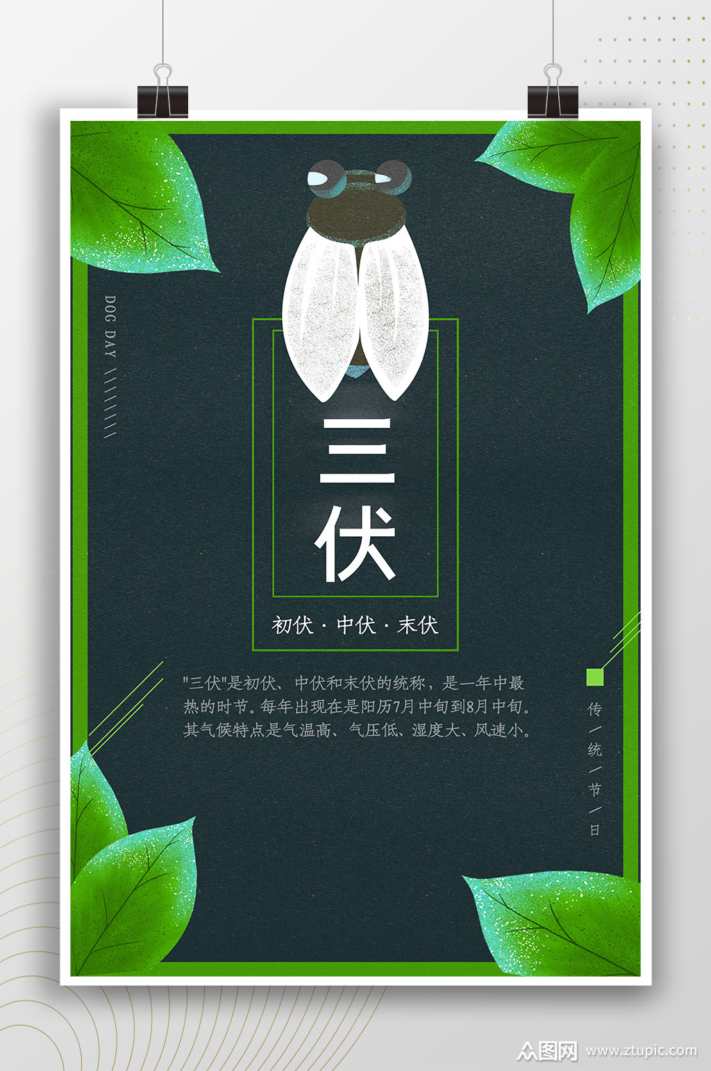 简约夏季知了三伏海报