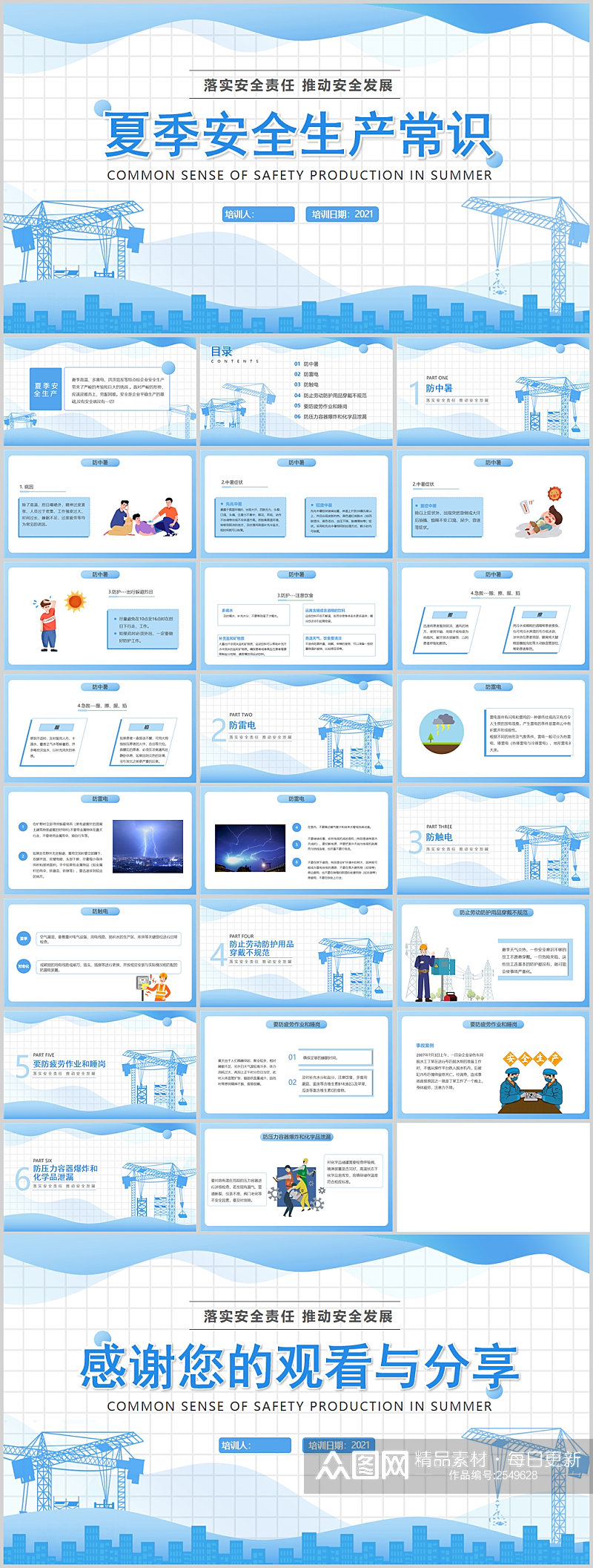夏季安全生产常识蓝色简约PPT素材