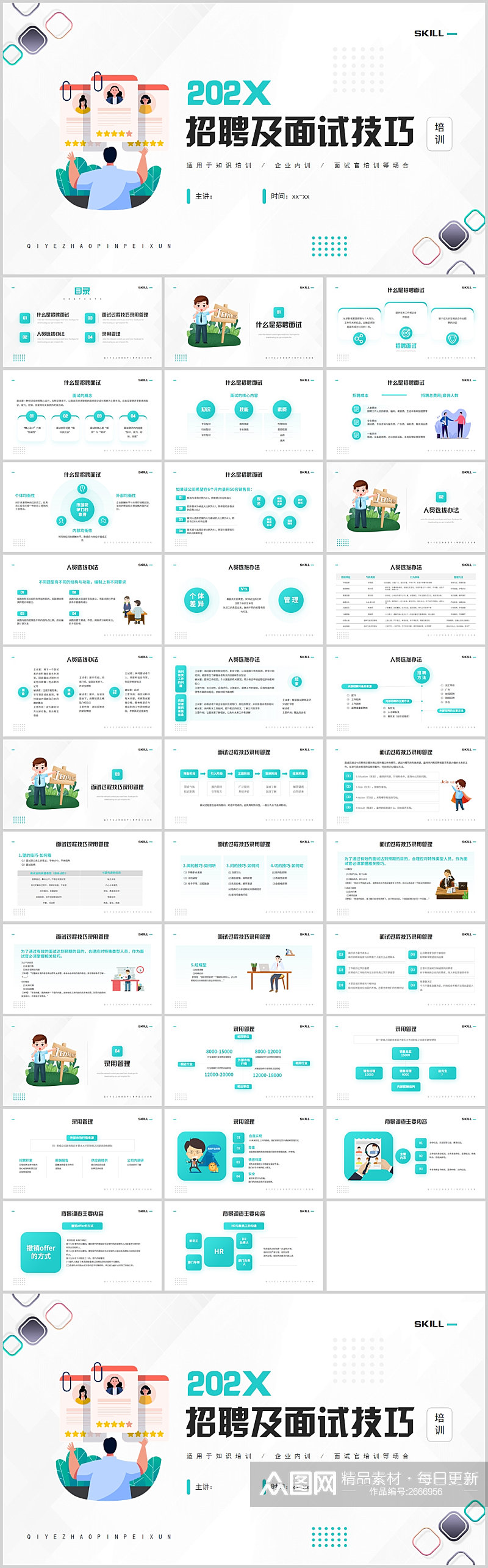 卡通简约招聘及面试技巧PPT素材