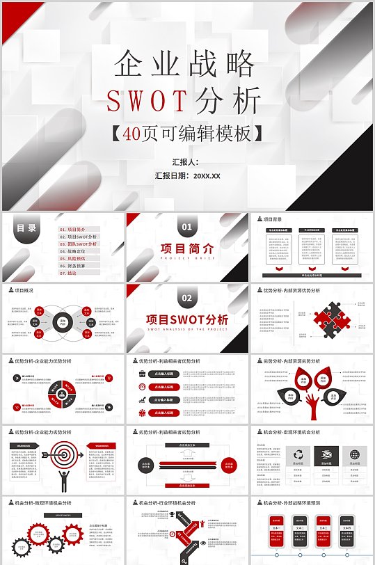 企业战略SWOT分析简约PPT