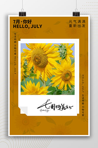 向日葵鲜花七月你好海报