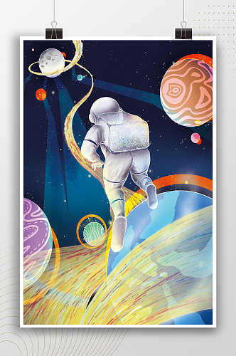 宇航员梦幻太空插画海报