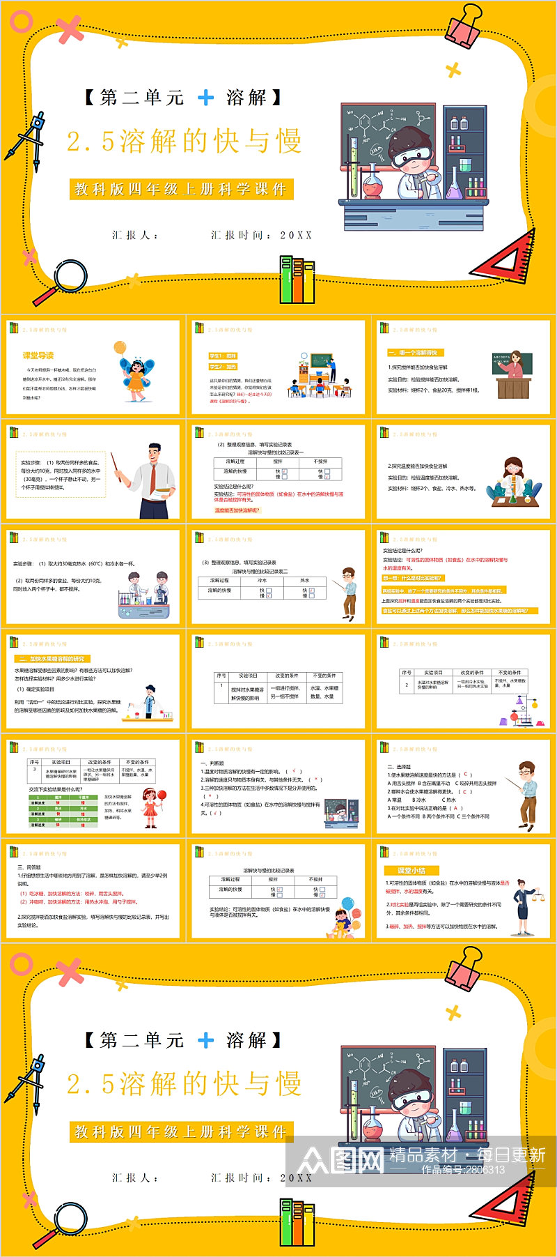 溶解的快与慢黄色课件PPT模版素材
