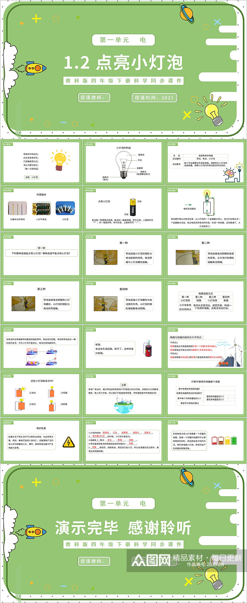 点亮小灯泡清新教学课件PPT素材