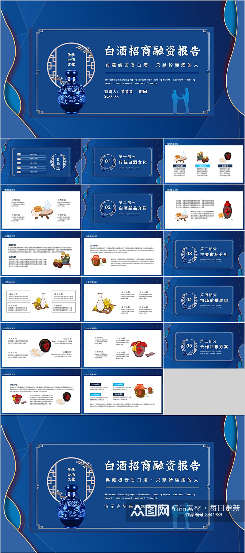 古典中式白酒企业招商融资报告PPT素材