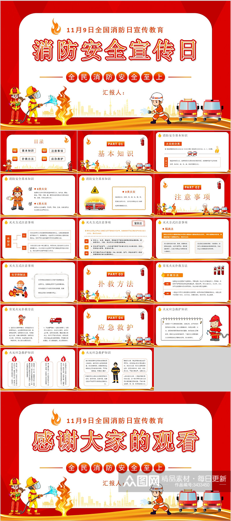 消防安全宣传日卡通风PPT素材