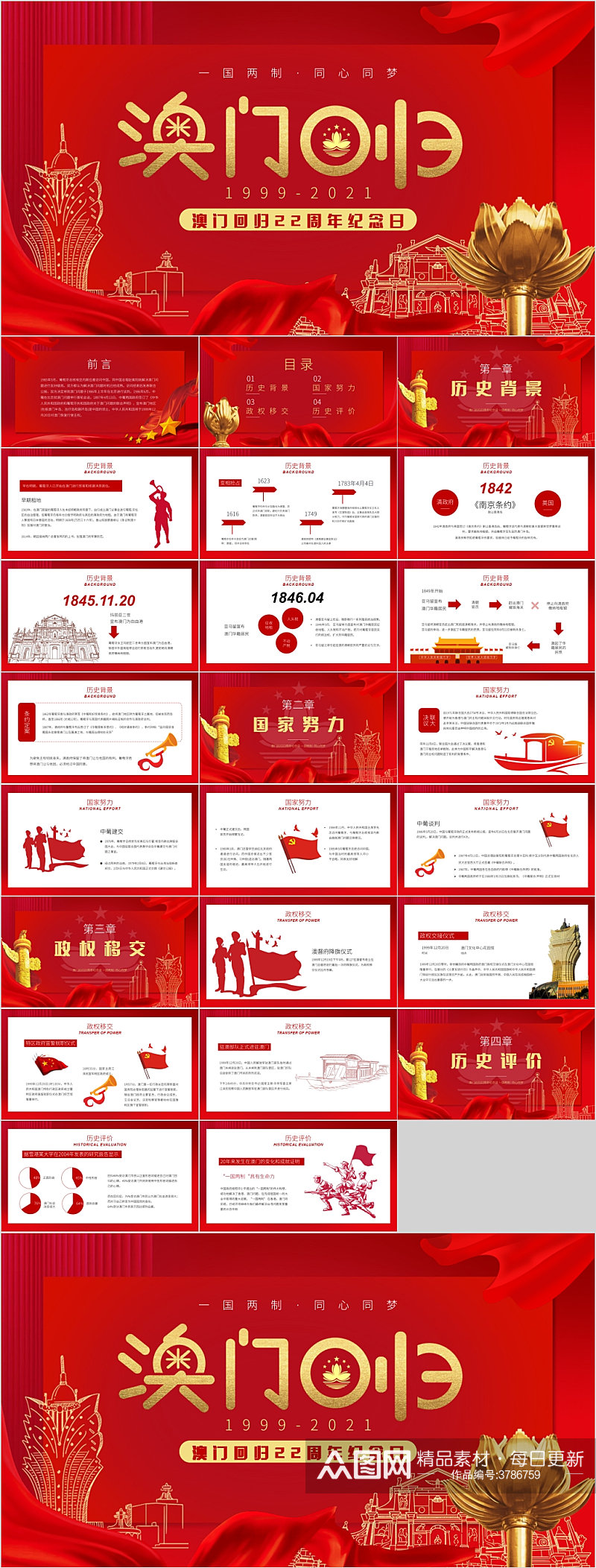 澳门回归22周年纪念日主题PPT素材