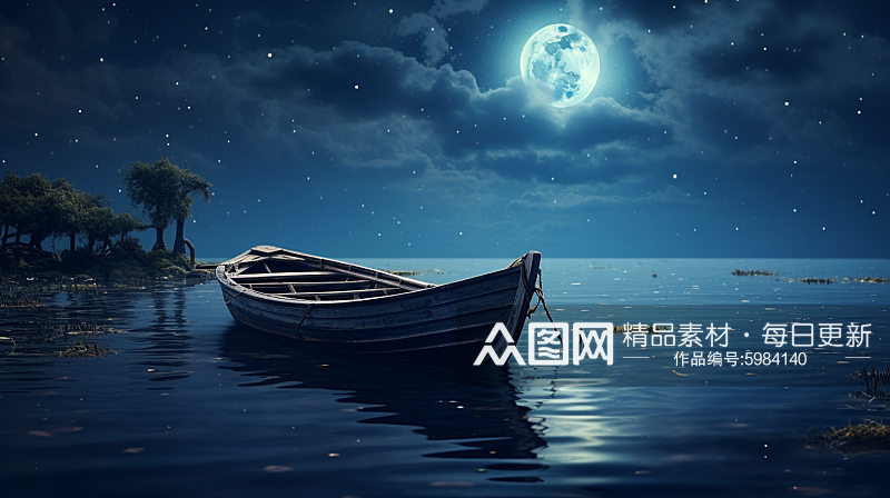 夜晚渔船风景素材图片素材