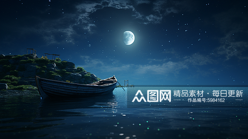 夜晚渔船风景素材图片素材