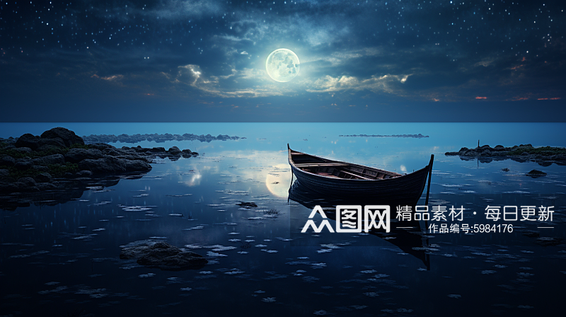 夜晚渔船风景素材图片素材