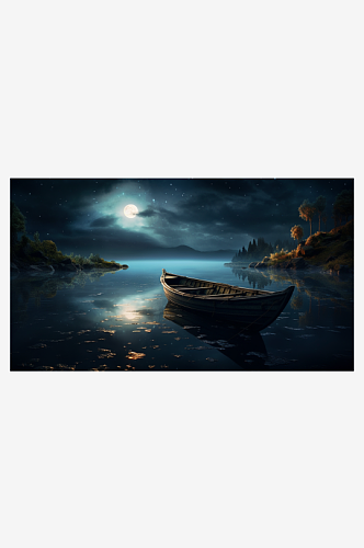 夜晚渔船风景素材图片