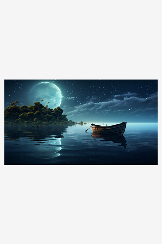 夜晚渔船风景素材图片
