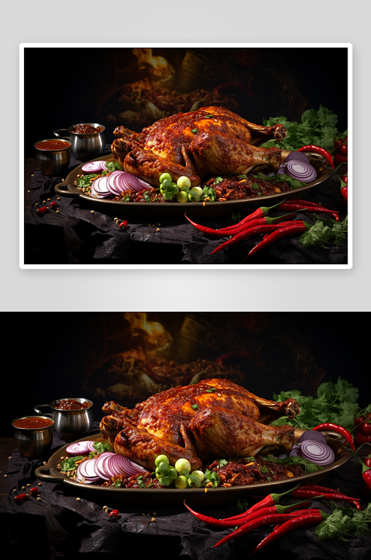 AI数字艺术食物烤鸡背景素材图片