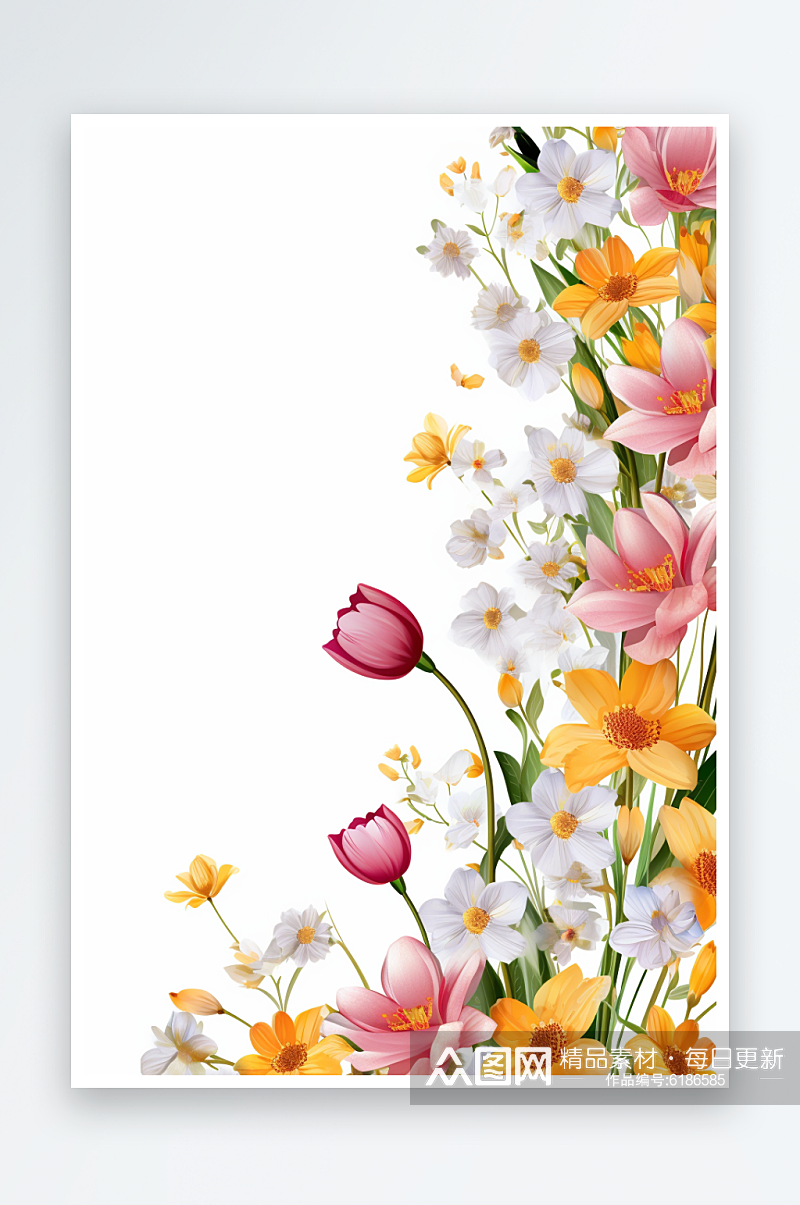 AI数字艺术小清新花朵花卉边框背景素材