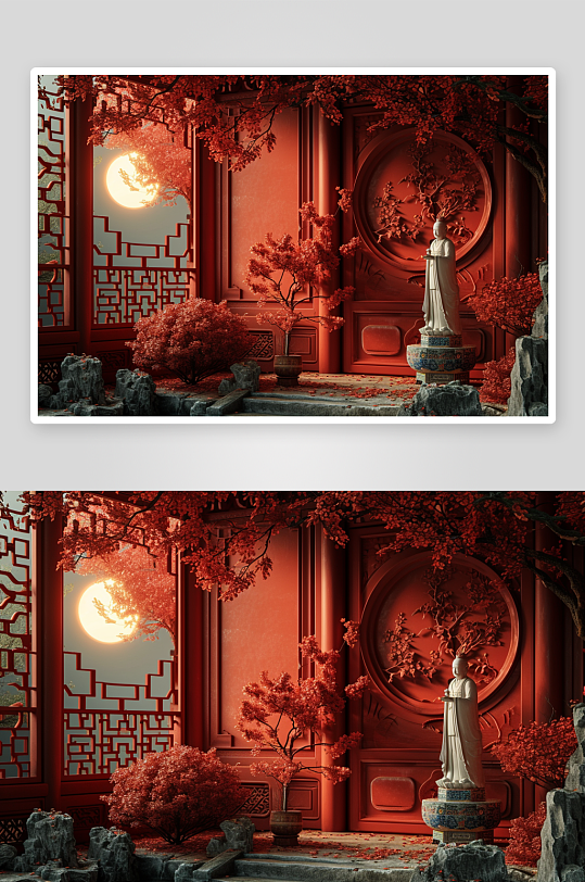 數(shù)字藝術(shù)AI圖紅色喜慶中國(guó)風(fēng)展示素材圖片